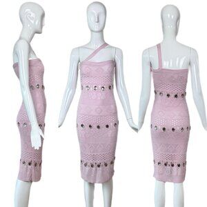 HERVE LEGER 90's Vintage Pink Lilac Purple  + Crystal Midi Dress